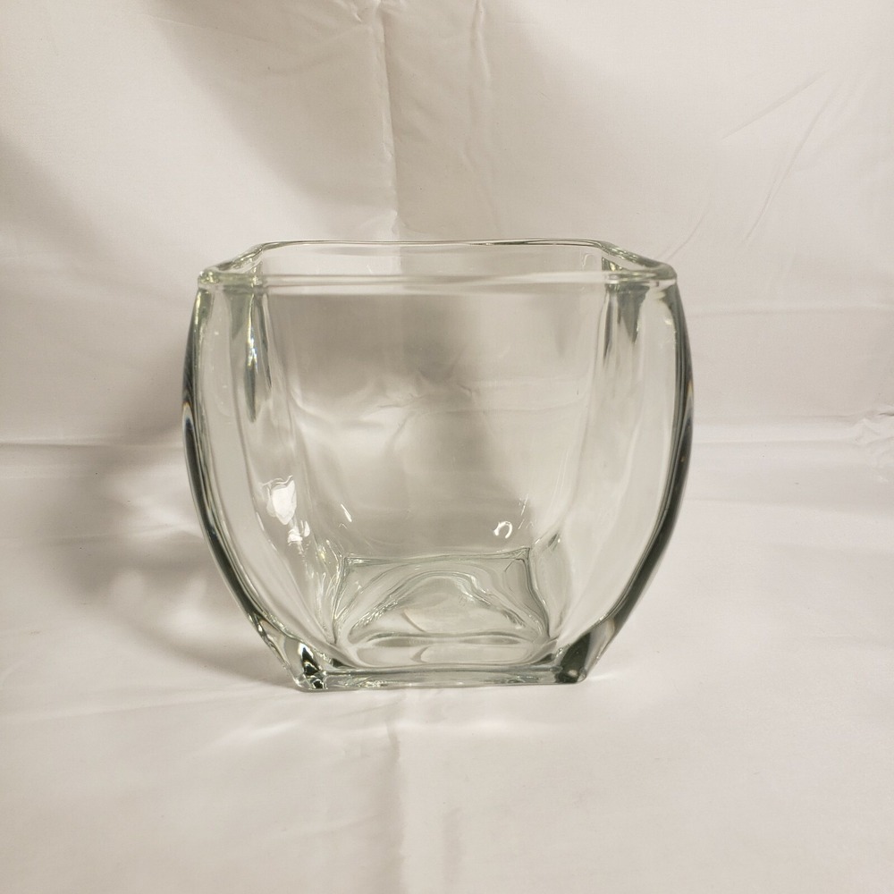 NEW Stunning Vase Libbey Heavy Glass Clear Curved Tapered Square Votive Bowl NWT